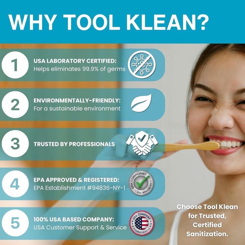 Tool Klean معقم فرشاة الأسنان Tidy Teeth UV - حامل فرشاة الأسنان اللاسلكي المحمول بتقنية UVC - تنظيف وتعقيم - سطح الحمام المنزلي والسفر - علبة تنظيف قابلة لإعادة الشحن عبر USB مع تثبيت على الحائط (1-عبوة) - Image 2